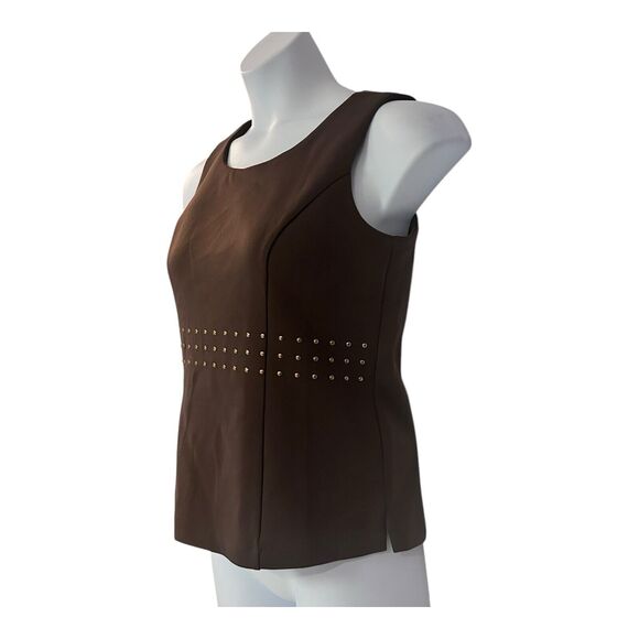 Midnight Velvet Scuba Knit Desk to Dinner Office Cocktail Party Brown Pant Suit - Picture 11 of 16